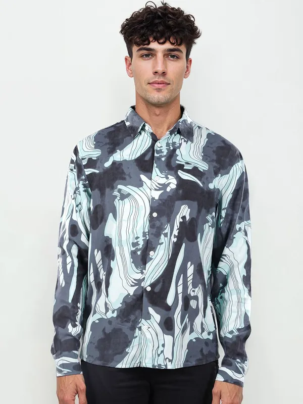 CELIO grey cotton printed shirt