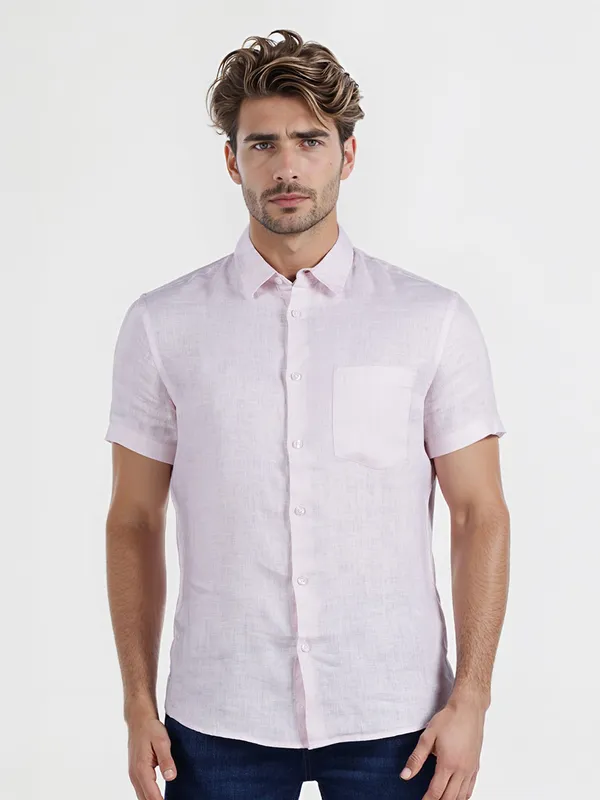 CELIO light pink linen shirt in plain