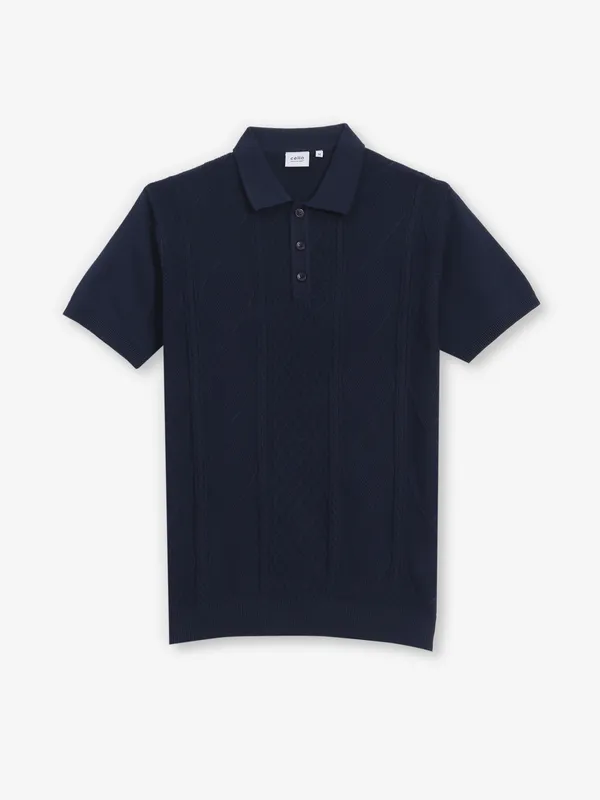 CELIO navy knitted slim fit t-shirt for men