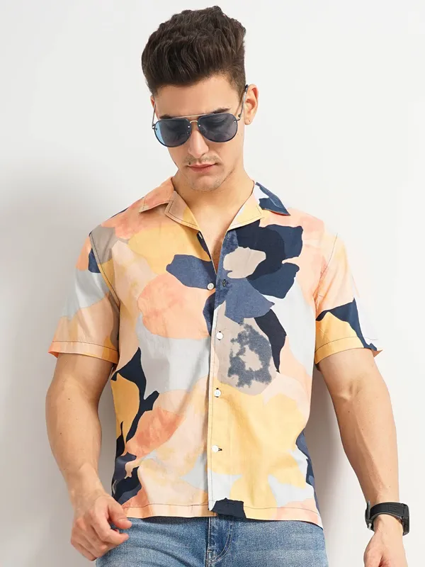 Celio peach printed cotton shirt