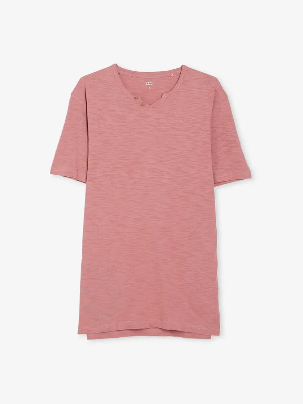 Celio pink cotton half sleeve t shirt