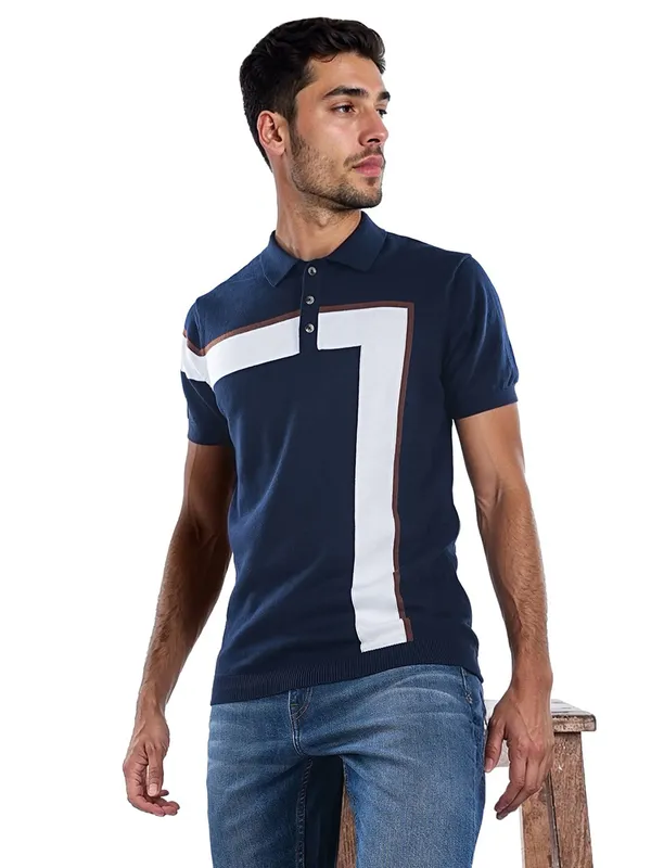 CELIO printed dark blue polo t-shirt for men