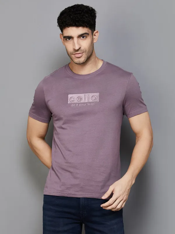 CELIO purple cotton half sleeve t-shirt for men