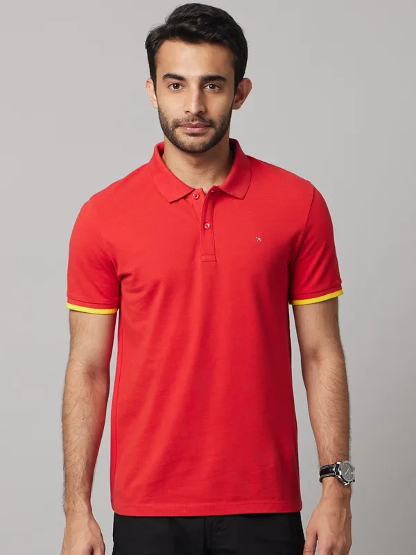 CELIO red cotton polo slim fit t-shirt