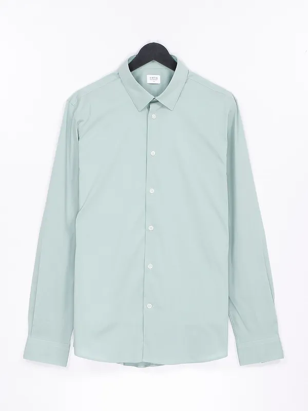 Celio sage green plain cotton full sleeve shirt