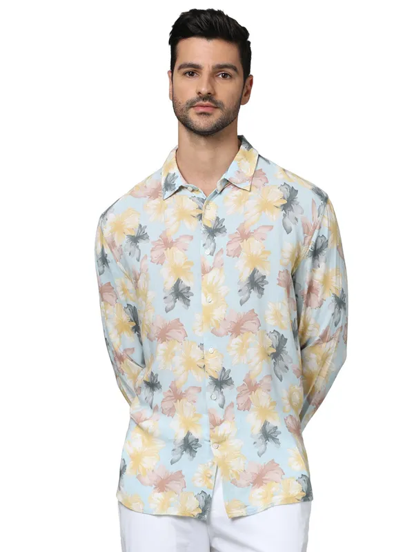 CELIO sky blue floral printed shirt