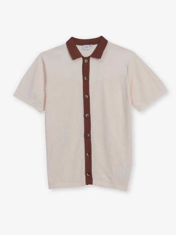 CELIO slim fit cream knitted t-shirt for men
