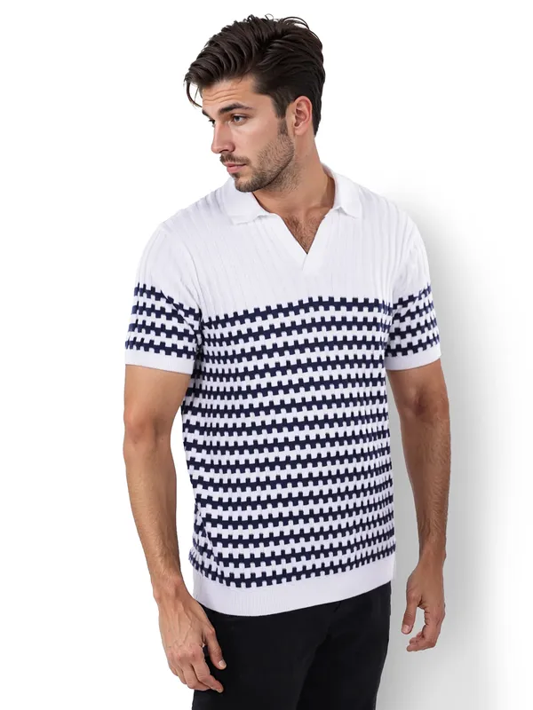 CELIO striped navy cotton slim fit mens t-shirt
