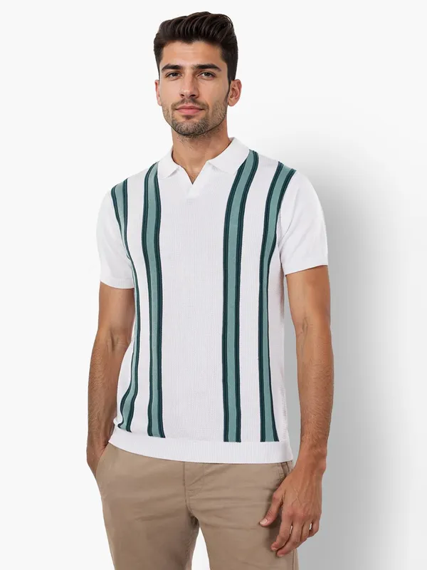 CELIO white and green striped polo t-shirt