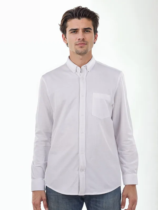 CELIO white cotton plain shirt with cutaway collar