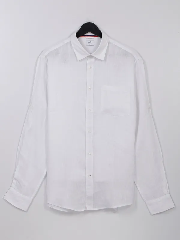 Celio white linen plain shirt