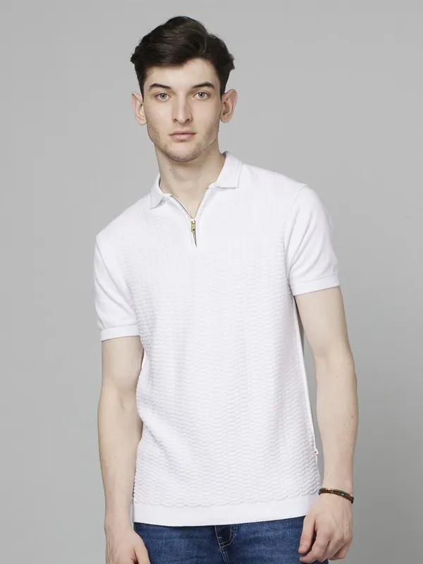 CELIO white zipper cotton t-shirt