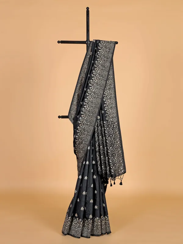 Charcoal black semi silk saree for festival