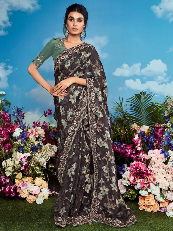 Charcol embroidery braso saree