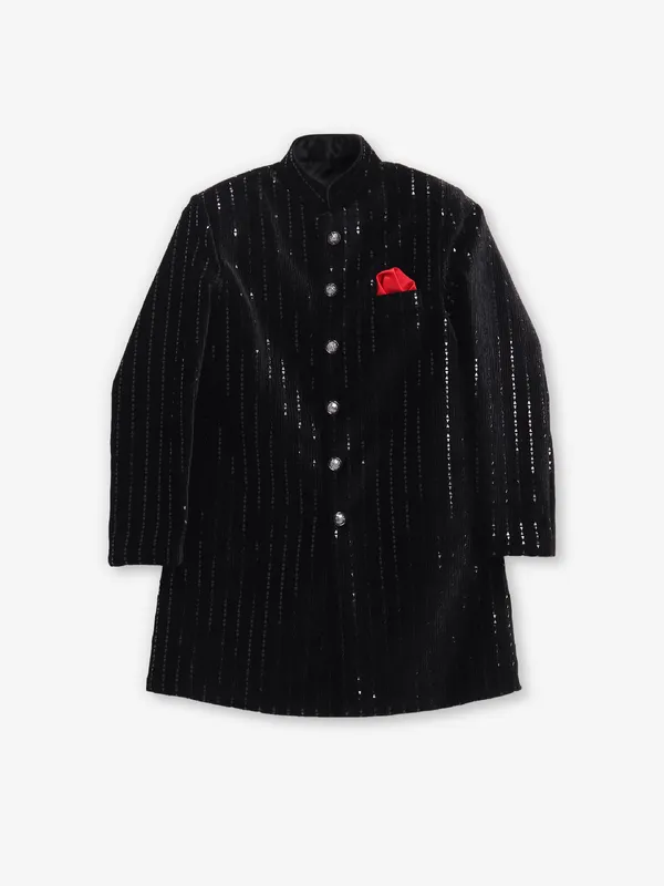 Charming black silk indowestern for boys
