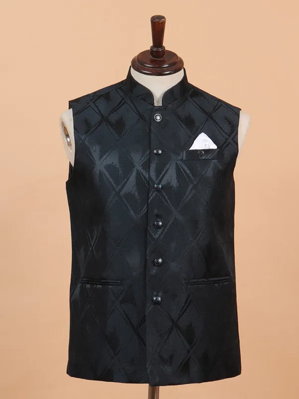 Charming cotton silk black waistcoat for men