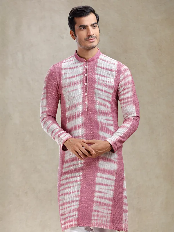 Charming pink printed kurta ensemble in georgette