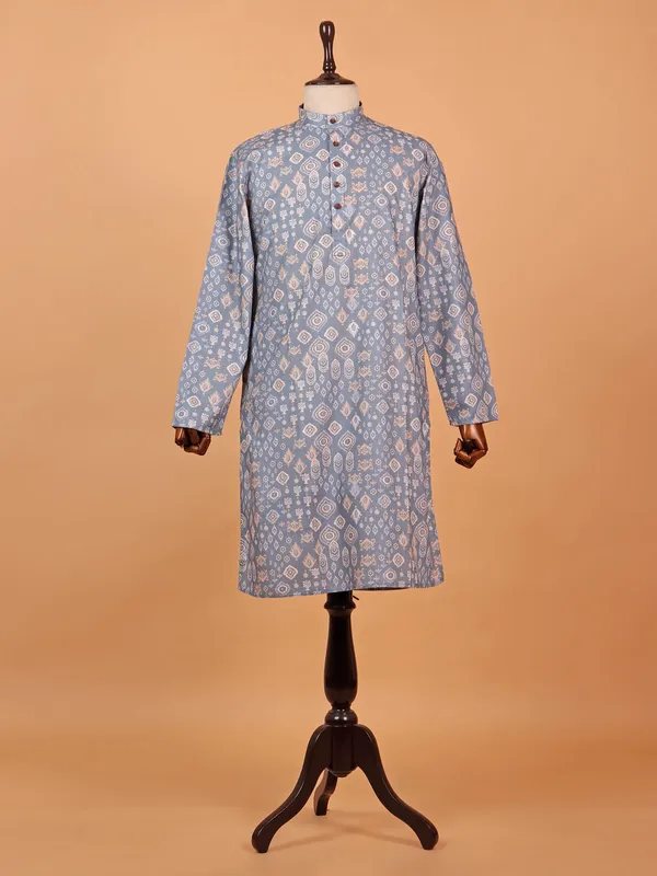 Charming printed grey cotton kurta suit