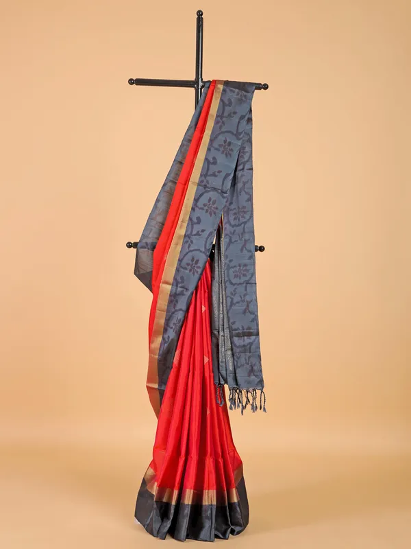 Charming traditional red printed silk saree
