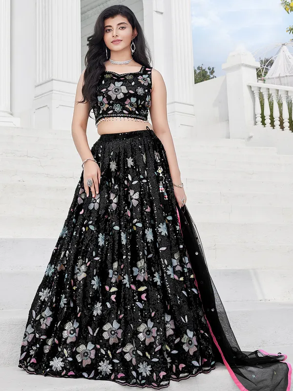 Chic black georgette lehenga choli for girls