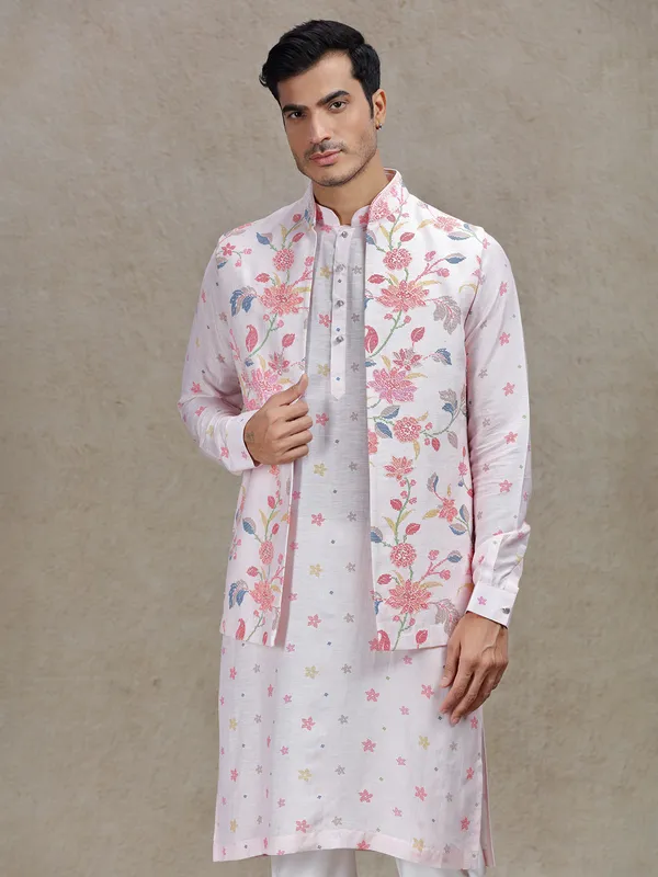 Chic fusion pink waistcoat set for contemporary celebrations