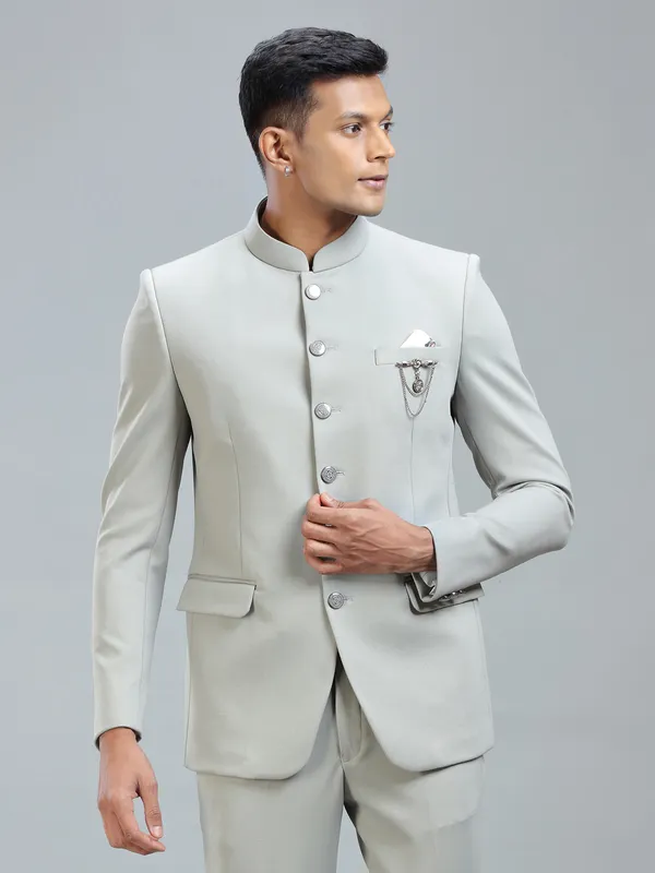 Chic grey jodhpuri blazer in premium terry rayon for ultimate style