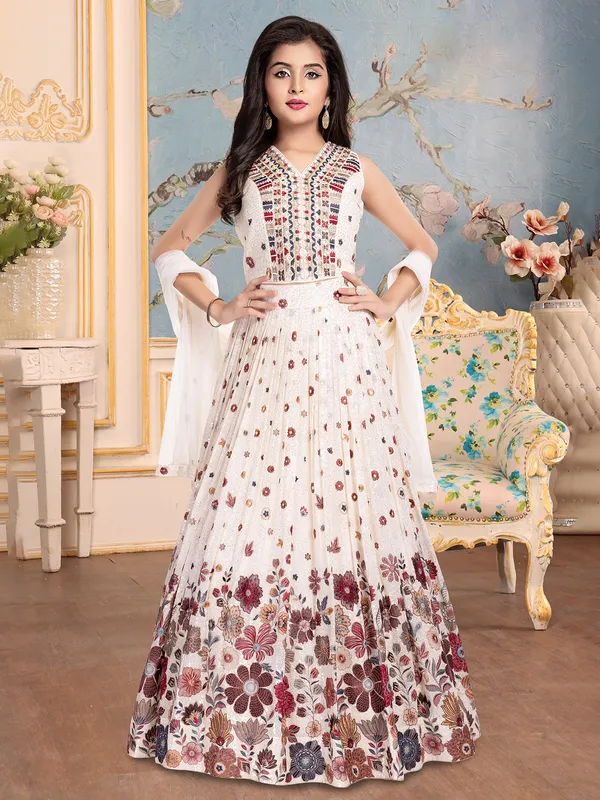 Chic white lehenga choli with resham work