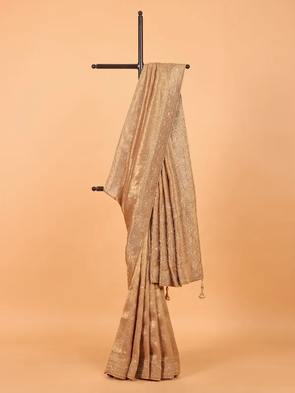 Chiku color shimmer dola silk saree