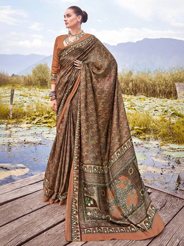 Chiku printed bhagalpuri silk saree elegance