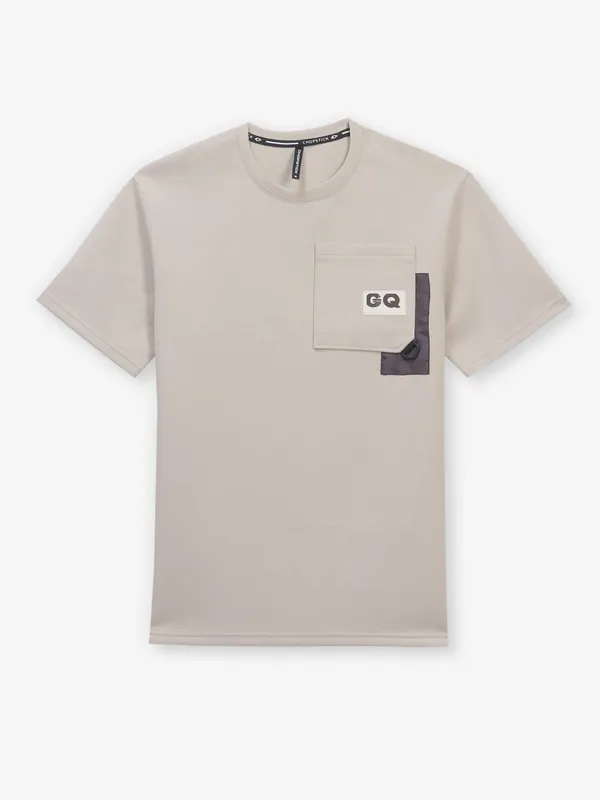 CHOPSTICK beige casual cotton slim fit t-shirt