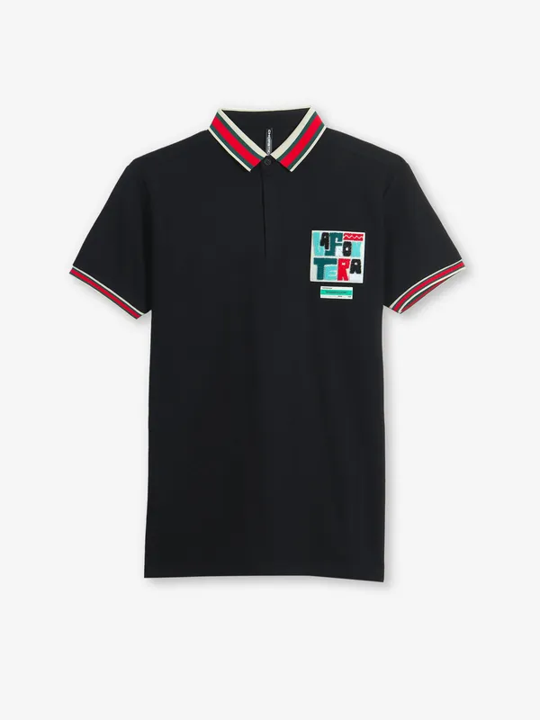 CHOPSTICK black cotton polo t-shirt