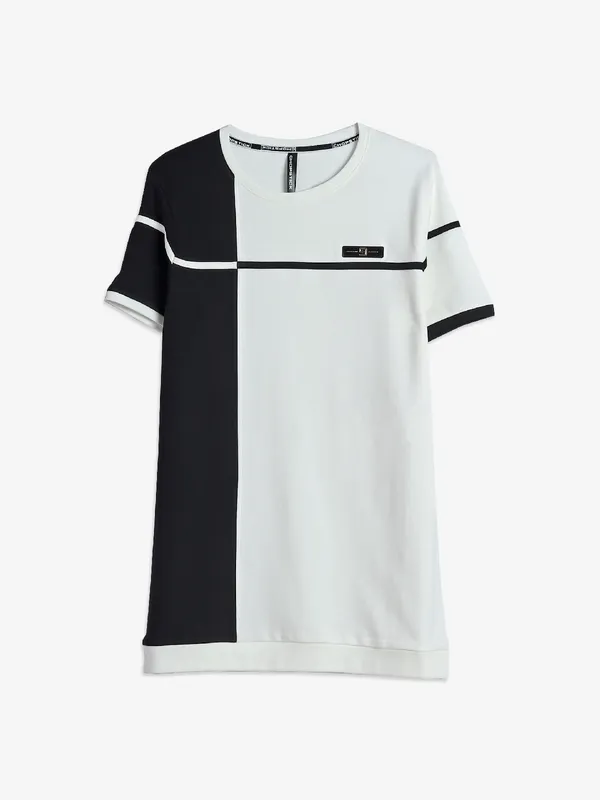 Chopstick cotton white color block t-shirt