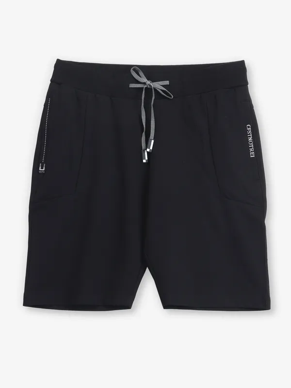 CHOPSTICK solid black cotton shorts for men