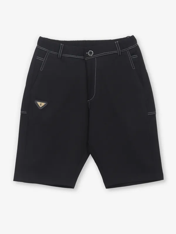 CHOPSTICK solid black cotton slim fit shorts