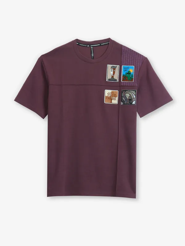 CHOPSTICK wine  half sleeve cotton t-shirt