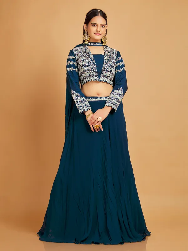 Trendy silk lehenga choli in prussian blue