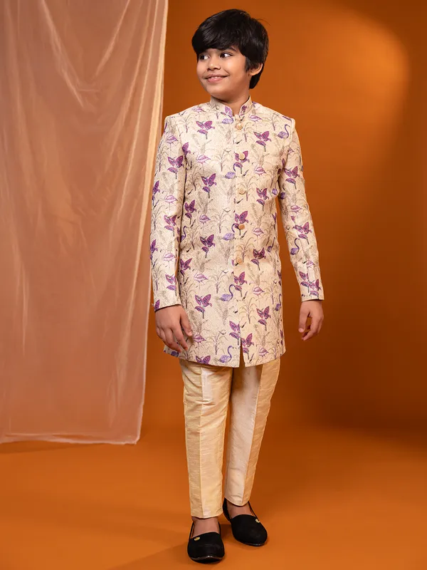 Classic almond beige indo-western for boy