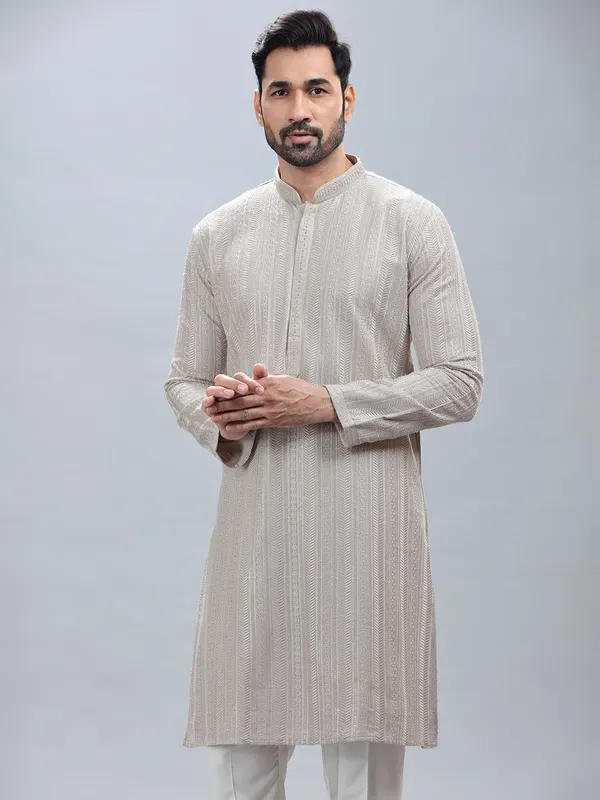 Classic beige georgette kurta pajama for men