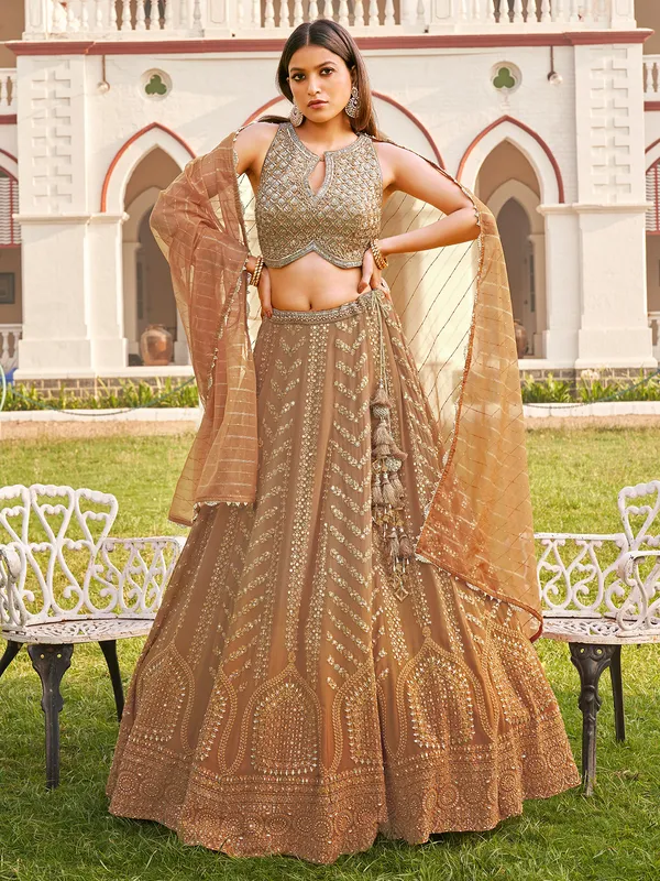 Classic beige shaded georgette lehenga choli