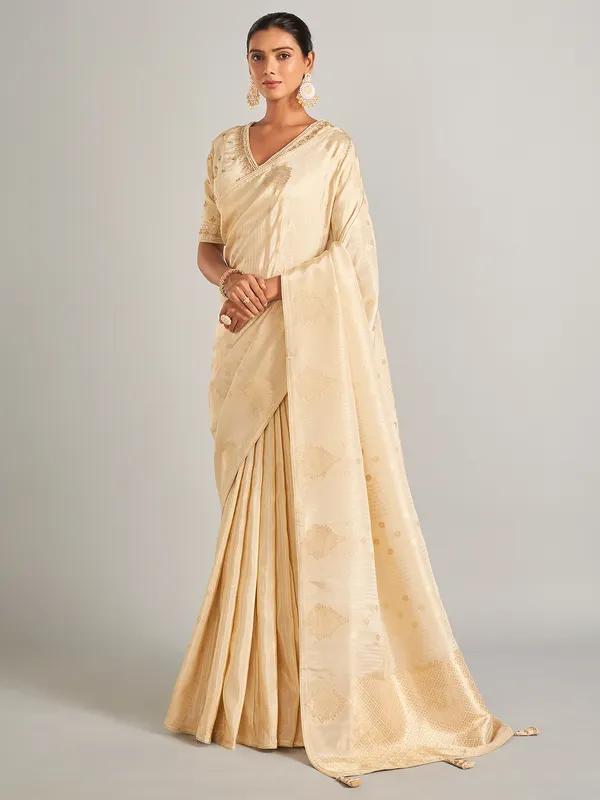 Classic beige silk saree with zari work