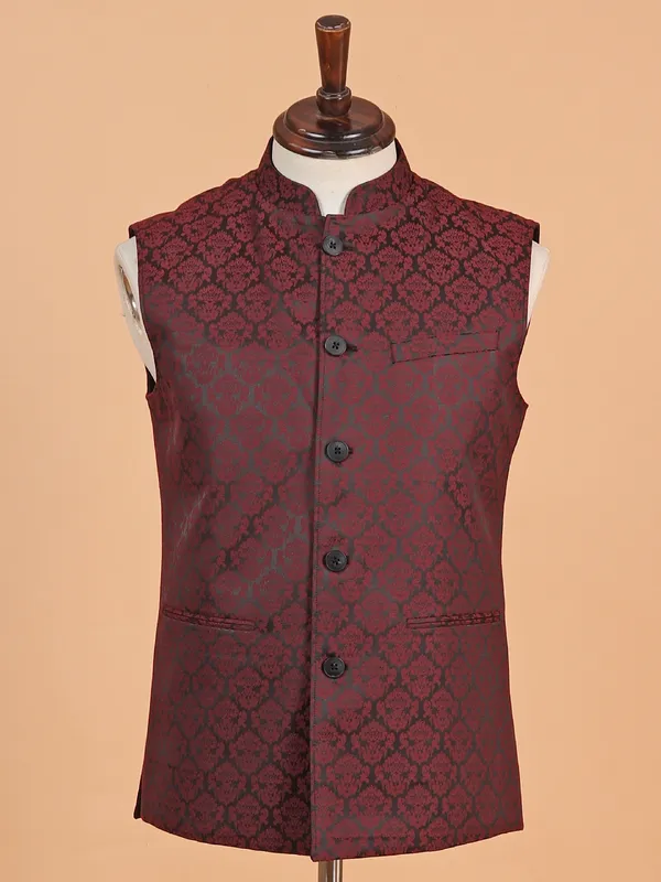 Classic black and maroon terry rayon waistcoat