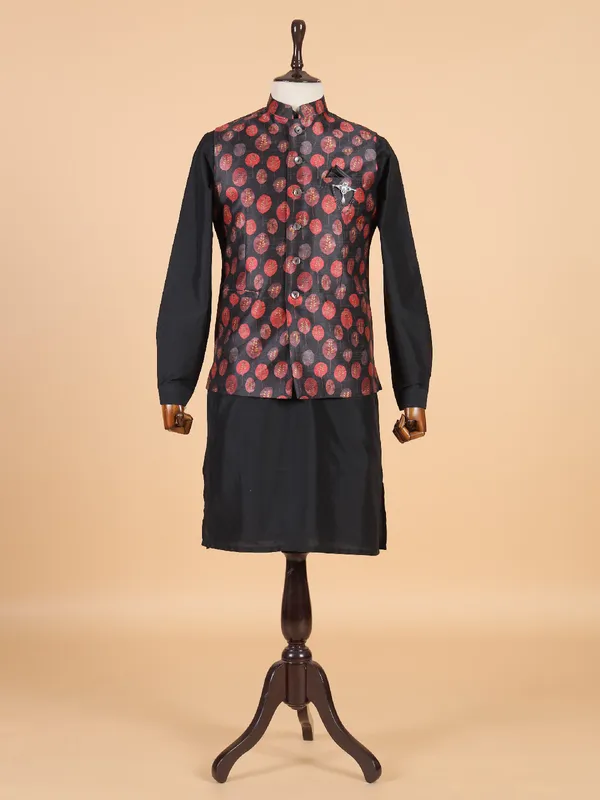 Classic black printed silk waistcoat set