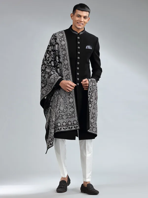 Classic black terry rayon sherwani