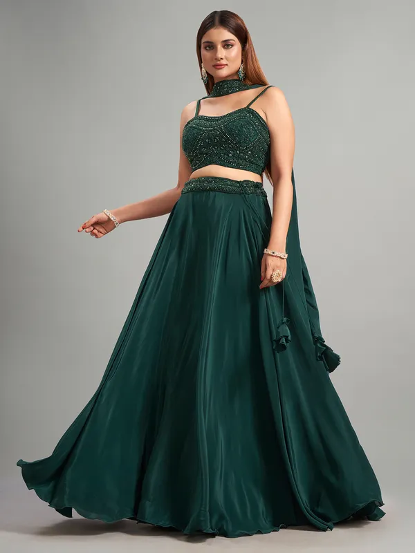 Classic bottle green silk lehenga choli