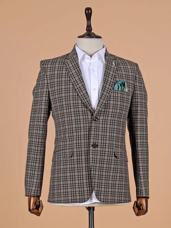 Classic brown checks terry rayon blazer