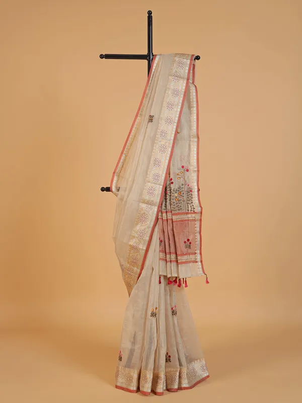 Classic cream linen saree