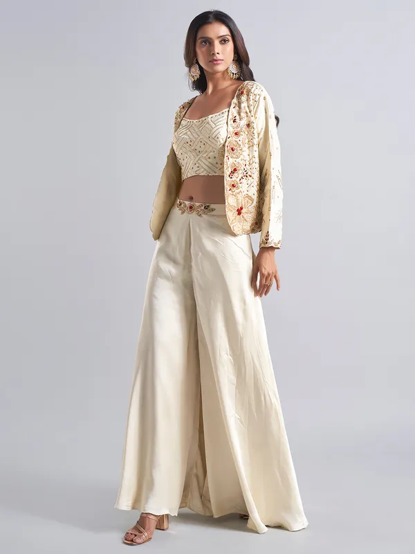 Classic cream silk palazzo salwar suit