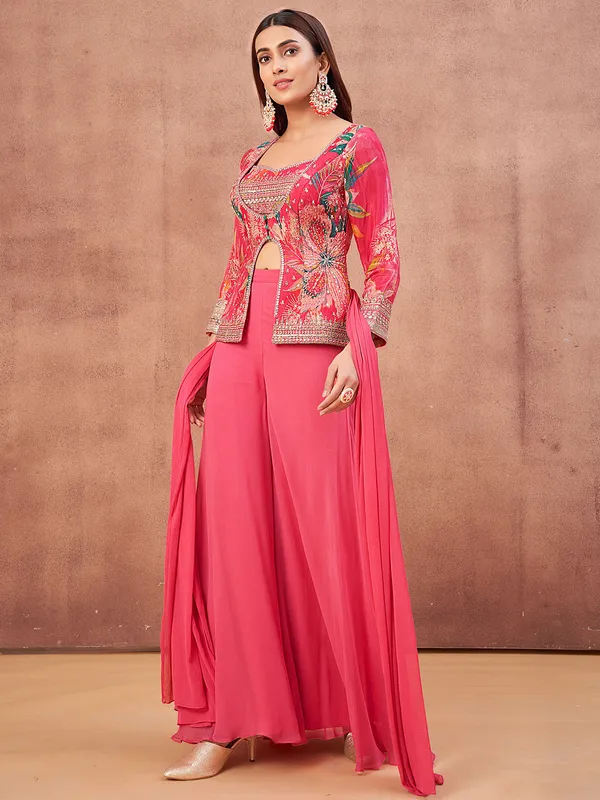 Classic dark pink silk palazzo salwar suit