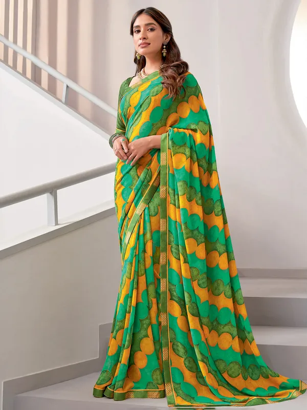 Classic georgette printed green saree