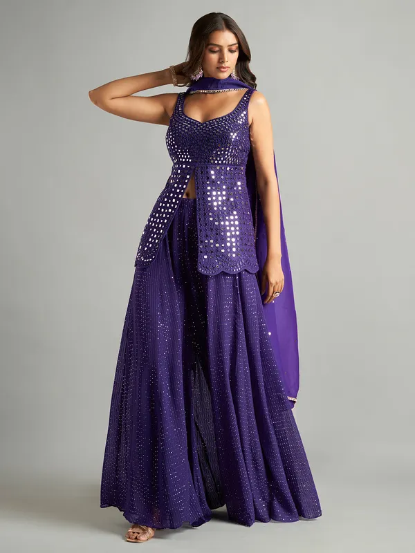 Classic georgette purple palazzo suit